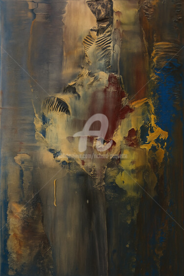 Painting titled "Sous la surface 10…" by Richard Paquette, Original Artwork, Oil Mounted on Wood Stretcher frame