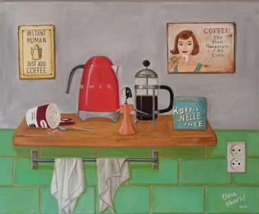 绘画 标题为“Coffee....what else…” 由Elaine Nederlof, 原创艺术品, 油 安装在木质担架架上