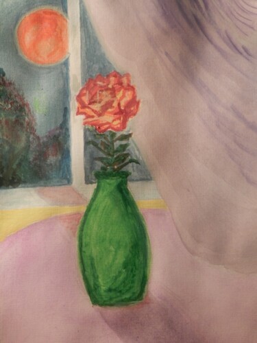 Painting titled "Красная луна" by Olga Gulevskaya, Original Artwork, Watercolor