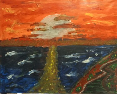 제목이 "Painting "Sunrise""인 미술작품 Rikortgallery로, 원작, 아크릴 기타 단단한 패널에 장착됨
