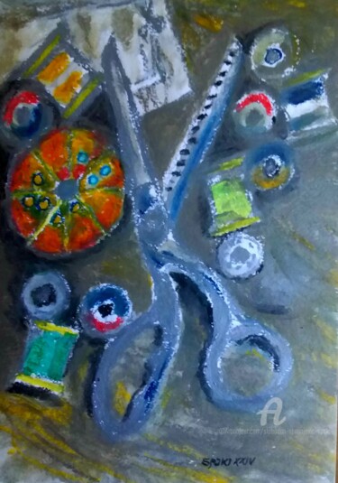 Peinture intitulée "Accesoire couture d…" par Slobodan Spasojevic (Spaki), Œuvre d'art originale, Pastel