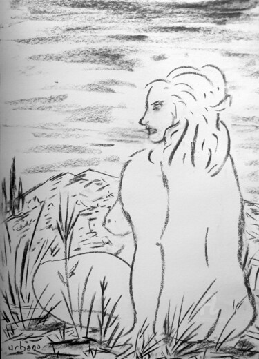 Nu en Provence Drawing titled "Nu en Provence" by Roberto Urbano, Original Artwork, Charcoal