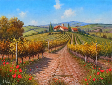 Painting titled "Towards the country…" by Raimondo Pacini, Original Artwork, Oil Mounted on Wood Stretcher frame