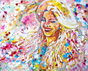 Joyful Acrylic Portrait of a Smile Woman-"Sun in the Hair" 「Joyful Acrylic Port…」というタイトルの絵画 Diana Dimova - Traxiによって, オリジナルのアートワーク, アクリル