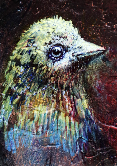 Painting titled "BIRD 19" by Rakhmet Redzhepov, Original Artwork, Oil Mounted on Cardboard