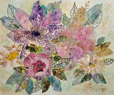Peinture intitulée "Rêverie d’abeille" par R Devarrewaere, Œuvre d'art originale, Collages Monté sur Châssis en bois