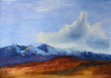 Painting titled "Blue mountains" by Volha Milashevich, Original Artwork, Oil