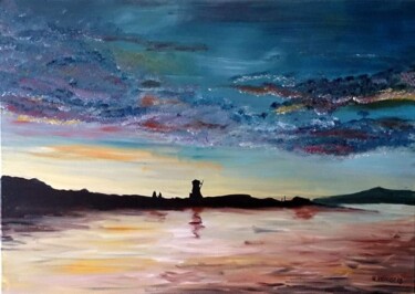 Schilderij getiteld ""Hitra. Warten auf…" door Hendrik Krause, Origineel Kunstwerk, Olie Gemonteerd op Frame voor houten bra…