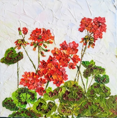 Geranium Oil Painting Pintura titulada "Geranium Oil Painti…" por Fineartderya, Obra de arte original, Oleo