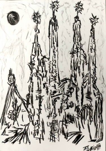 Dibujo titulada "La suya debía ser S…" por Fernando Rubio, Obra de arte original, Carbón
