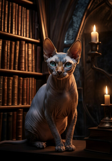 제목이 "sphinx cat in a wiz…"인 디지털 아트 Caprice로, 원작, AI 생성 이미지
