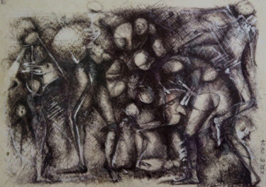 Zeichnungen mit dem Titel "Apôtres" von Cristian Michelle, Original-Kunstwerk, Kugelschreiber