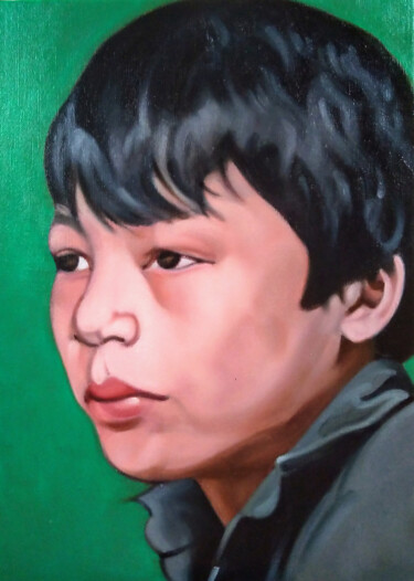 Картина под названием "A boy watching a cr…" - Takuart, Подлинное произведение искусства, Масло
