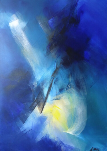 Peinture intitulée ""Lueur"N°1 2023" par Emmanuelle Moch, Œuvre d'art originale, Acrylique Monté sur Châssis en bois