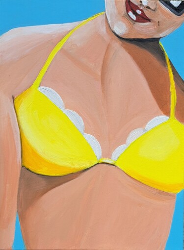 绘画 标题为“"My yellow bikini"” 由Christine Teisserenc, 原创艺术品, 丙烯 安装在木质担架架上