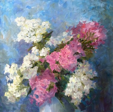 Pittura intitolato "Phloxes" da Elena Tretiakova, Opera d'arte originale, Olio Montato su Cartone