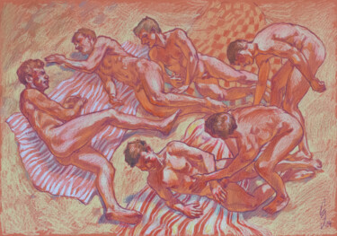 Desenho intitulada "August on the sandy…" por Sergey Sovkov, Obras de arte originais, Conté