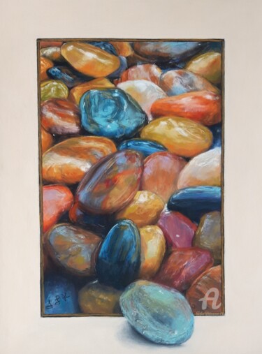 Peinture intitulée "Chute de galets" par Josette Francois, Œuvre d'art originale, Pastel