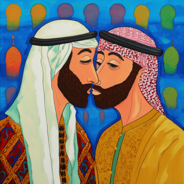 المثلية في العالم العربي رسم حب مثلي الجنس رجلين يقبلون الش 数字艺术 标题为“المثلية في العالم ا…” 由Raphael Perez, 原创艺术品, AI生成的图像