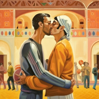 حقوق المثليين فن رسم حب مثلي الجنس رجلين يقبلون الشواذ العر 数字艺术 标题为“حقوق المثليين فن ر…” 由Raphael Perez, 原创艺术品, AI生成的图像