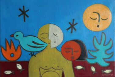 绘画 标题为“CONGREGATION” 由Adele Mosonyi, 原创艺术品, 油 安装在木质担架架上