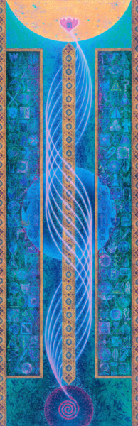 Schilderij getiteld "Spinal Energy Vortex" door Socrates Geens, Origineel Kunstwerk, Acryl Gemonteerd op Frame voor houten b…