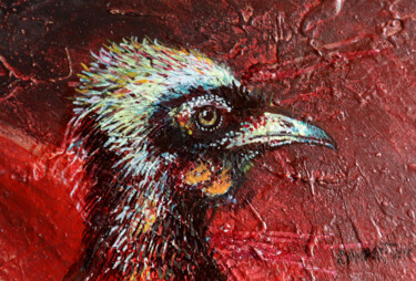 Painting titled "BIRD 20" by Rakhmet Redzhepov, Original Artwork, Oil Mounted on Cardboard
