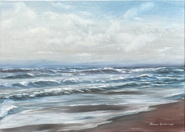 Painting titled "Cool Baltic Sea" by Oksana Salminen, Original Artwork, Oil Mounted on Wood Stretcher frame