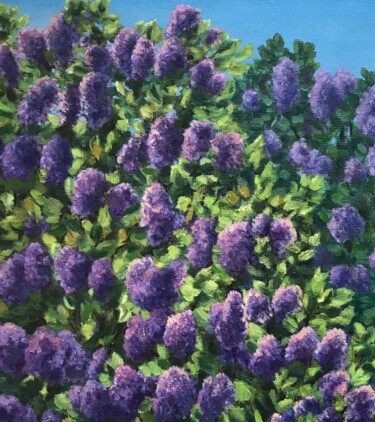 Painting titled "Lilac dream" by Irina Gauss, Original Artwork, Oil Mounted on Wood Stretcher frame