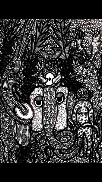 Drawing titled "ANIMAL KINGDOM" by Ifetaofic, Original Artwork, Ink