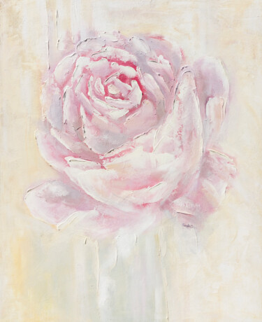 Painting titled "Blushing Rose" by Sanzhi Chieh, Original Artwork, Oil
