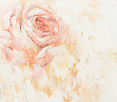 Painting titled "Blushing Rose No.2" by Sanzhi Chieh, Original Artwork, Oil