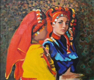 Painting titled "Folk Ladies" by Sergey Krylov, Original Artwork, Oil