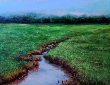 Malerei mit dem Titel "evening, meadow" von Svetlana Dushina, Original-Kunstwerk, Öl