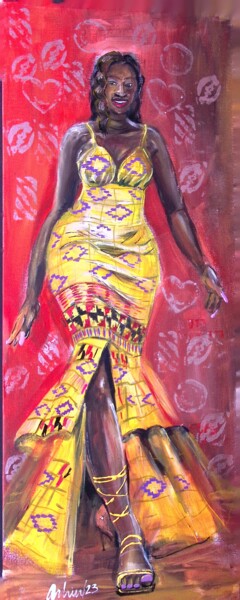 Peinture intitulée "Afrcan Queen" par Rayarhin, Œuvre d'art originale, Acrylique
