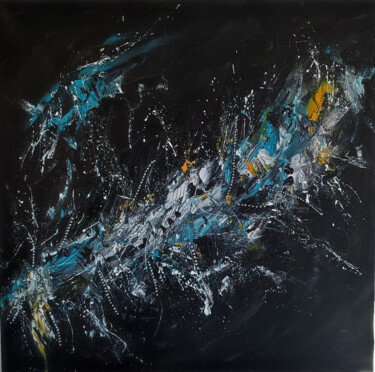 Au bout de l'univers - grand tableau abstrait noir et blanc Painting titled "Au bout de l'univer…" by Âme Sauvage, Original Artwork, Acrylic Mounted on Wood Stretcher frame