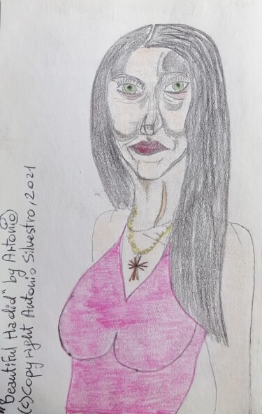 Drawing titled "Beautiful Hadid" by Antonio Silvestro, Original Artwork, Pastel