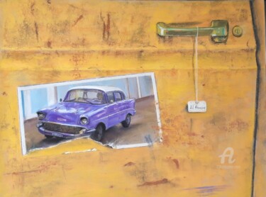 Peinture intitulée "sur la portière" par Josette Francois, Œuvre d'art originale, Pastel