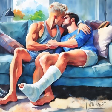 LAURENT HAS A BROKEN ANKLE 图画 标题为“LAURENT HAS A BROKE…” 由Anthony Wittaker, 原创艺术品, 丙烯 安装在纸板上
