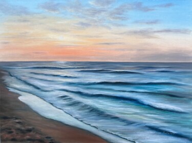 Painting titled "Calm Sunset" by Oksana Salminen, Original Artwork, Oil Mounted on Wood Stretcher frame