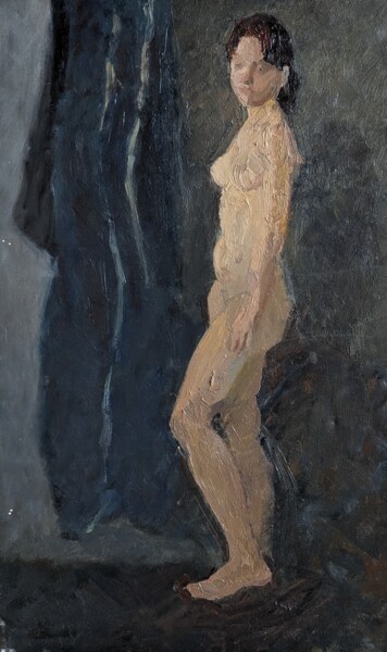 绘画 标题为“Nude on blue” 由Julia Skrypnyk, 原创艺术品, 油