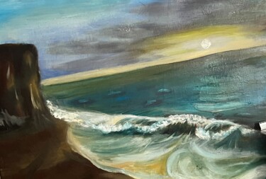 Painting titled "Скальный берег" by Elena Buzunova, Original Artwork, Oil Mounted on Wood Stretcher frame