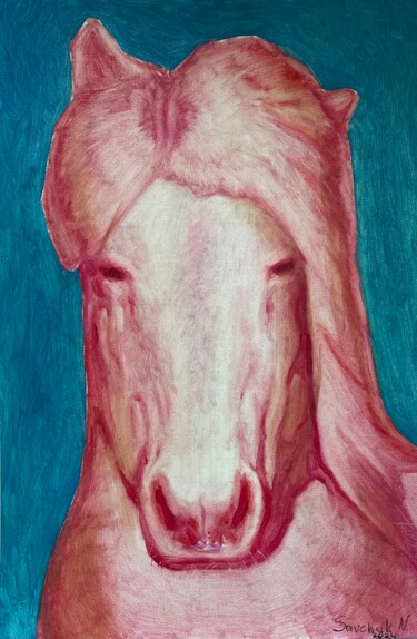 제목이 "pink horse on a blu…"인 미술작품 Nikita Savchuk로, 원작, 기름
