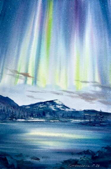 Painting titled "Northern lights #45" by Eugenia Gorbacheva, Original Artwork, Watercolor
