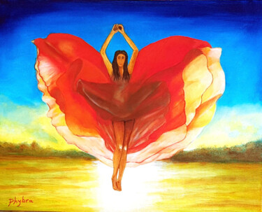 Peinture intitulée "Coucher de soleil s…" par Phybra, Œuvre d'art originale, Huile