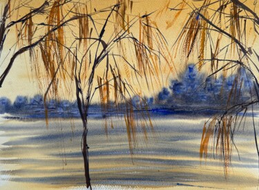 Schilderij getiteld "golden willows" door Natala Azarna, Origineel Kunstwerk, Aquarel