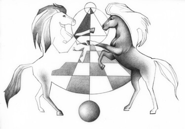 「Cavalli」というタイトルの描画 O. Soniartによって, オリジナルのアートワーク, グラファイト