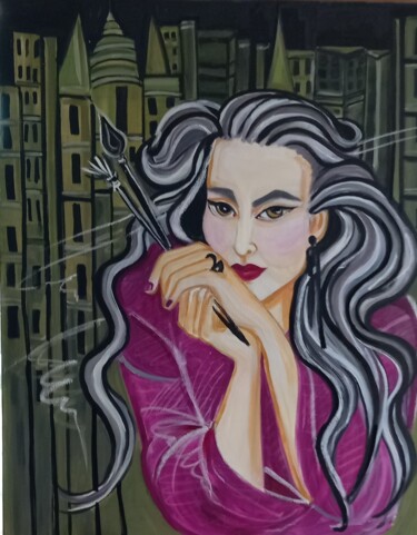 绘画 标题为“artist” 由Zigou, 原创艺术品, 油 安装在木质担架架上