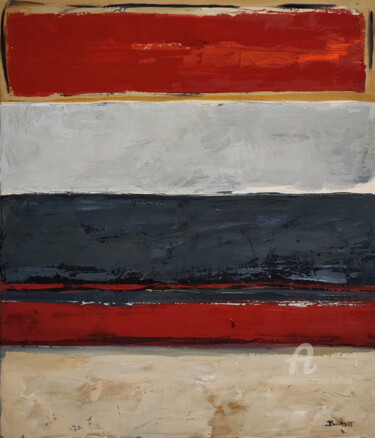 Painting titled "Horizons fragmentés" by Sophie Dumont, Original Artwork, Oil Mounted on Wood Stretcher frame