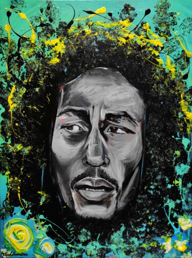 Painting titled "Bob Marley 40ansT" by Tiphénomène, Original Artwork, Acrylic